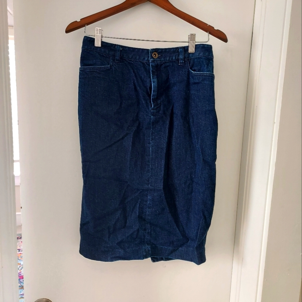 Ralph Lauren Jean Denim Pencil Skirt Dark Wash Size 4 Designer Preppy Jeans